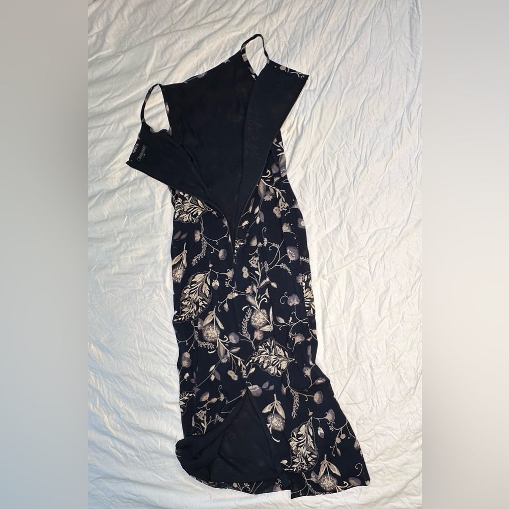 Harold’s Vintage 90s Floral Slip Dress – Navy Rayon Maxi – Size 4 - Picture 7 of 13